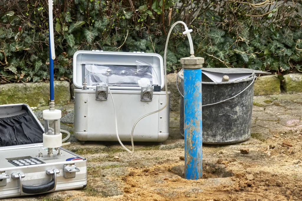 Ground investigation equipment connected to a soil-air sampling point.